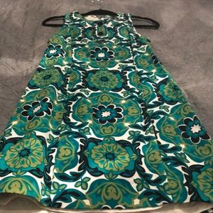 ANN TAYLOR Green Print Dress PETITE